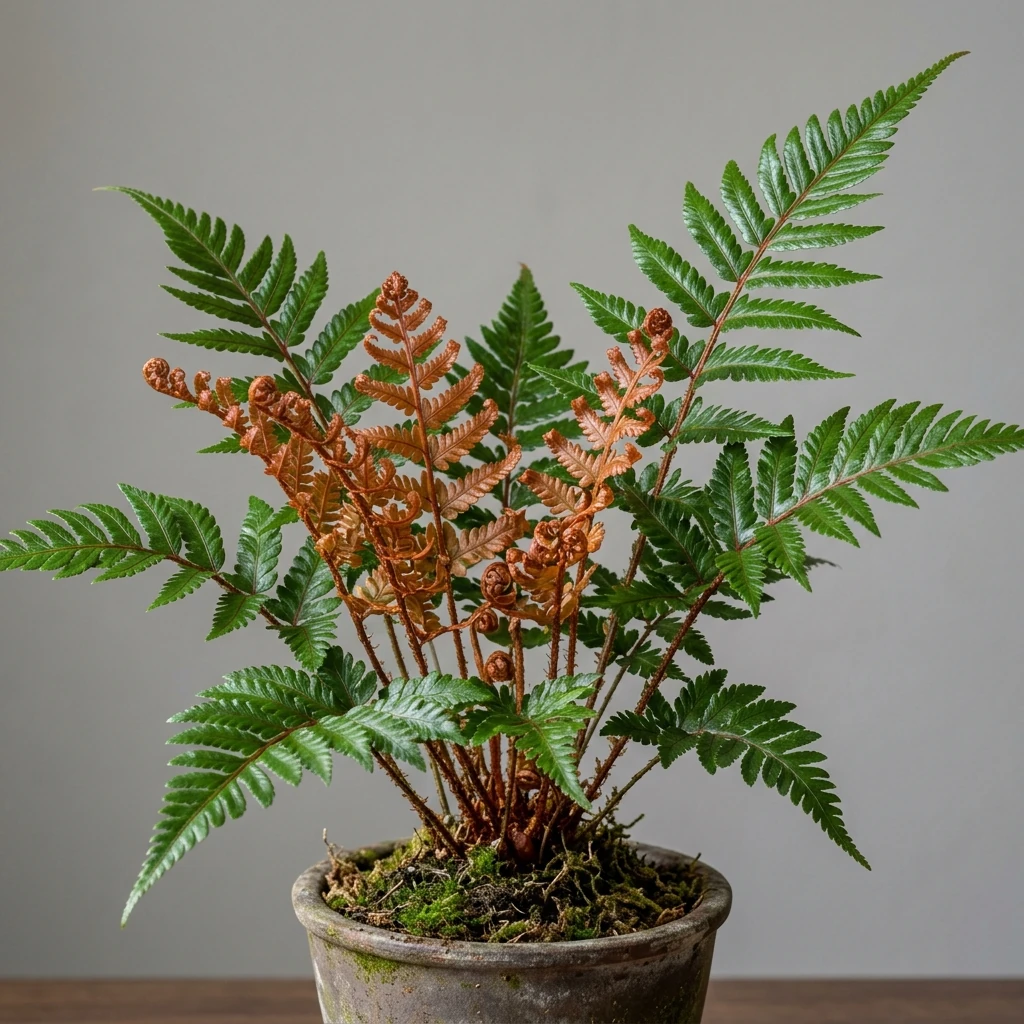 Identifica e cura Autumn Fern (Dryopteris erythrosora) con Plant AI