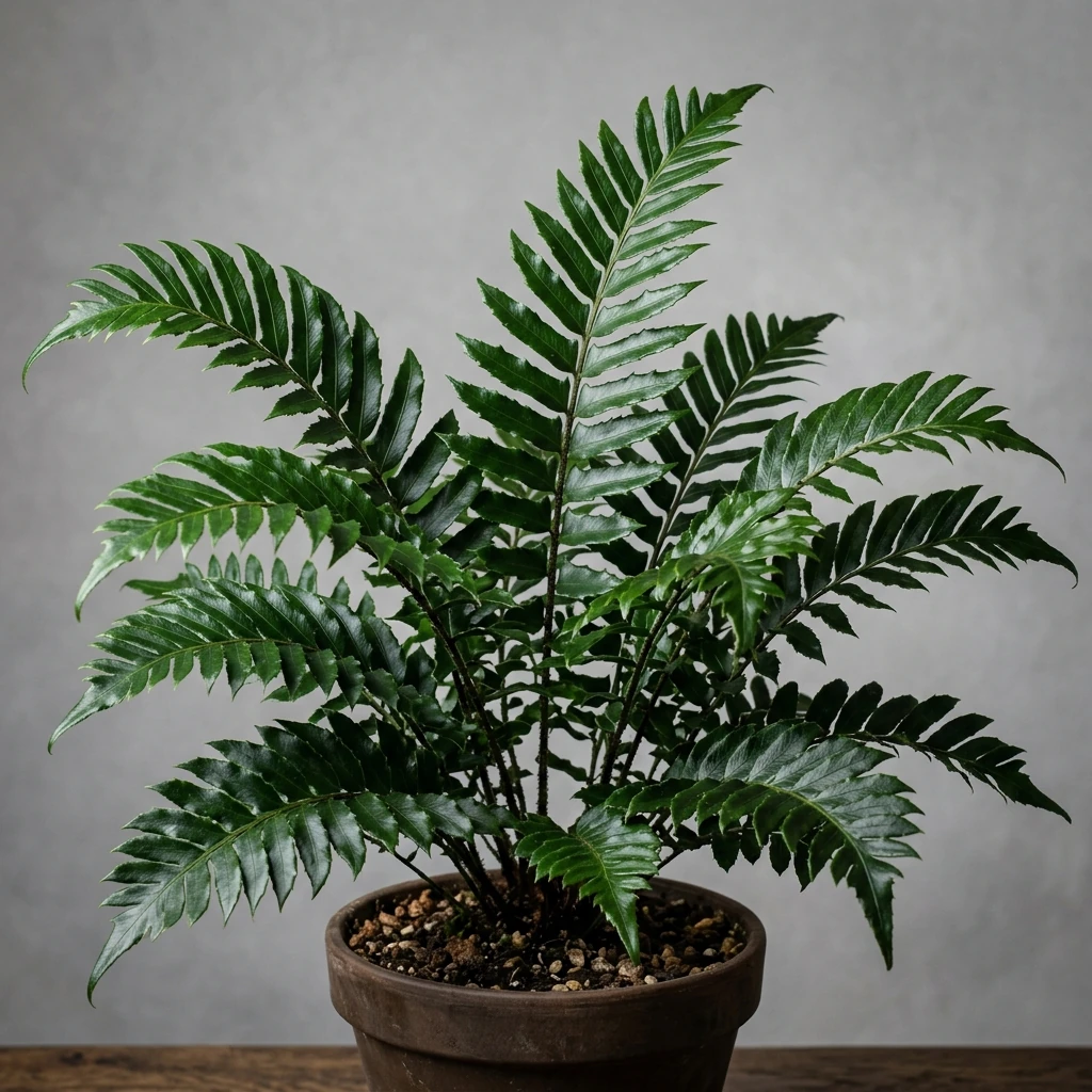 Identifica e cura Japanese Holly Fern (Polystichum falcatum) con Plant AI
