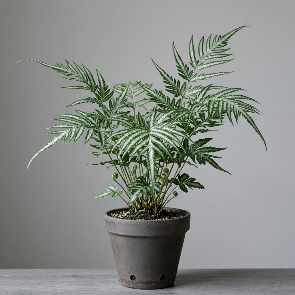 Identifica e cura Silver Lace Fern (Pteris ensiformis 'Evergemiensis') con Plant AI