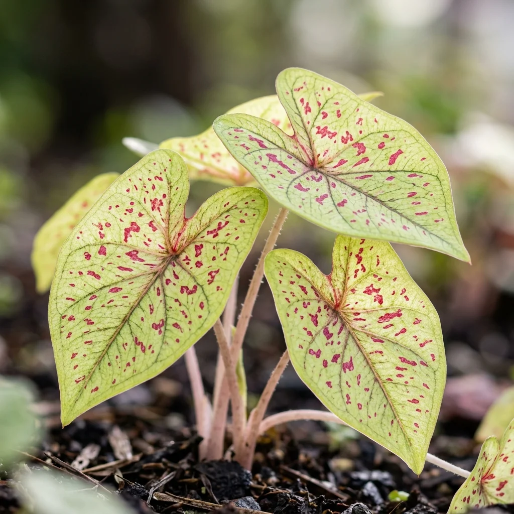 Identifica e cura Miss Muffet Caladium (Caladium bicolor 'Miss Muffet') con Plant AI