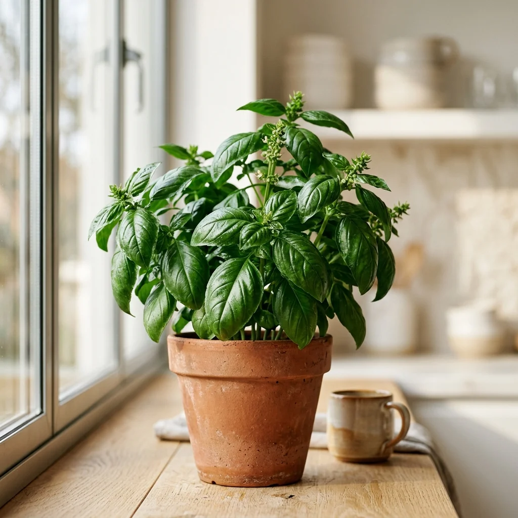 Identifica e cura Sweet Basil (Ocimum basilicum) con Plant AI