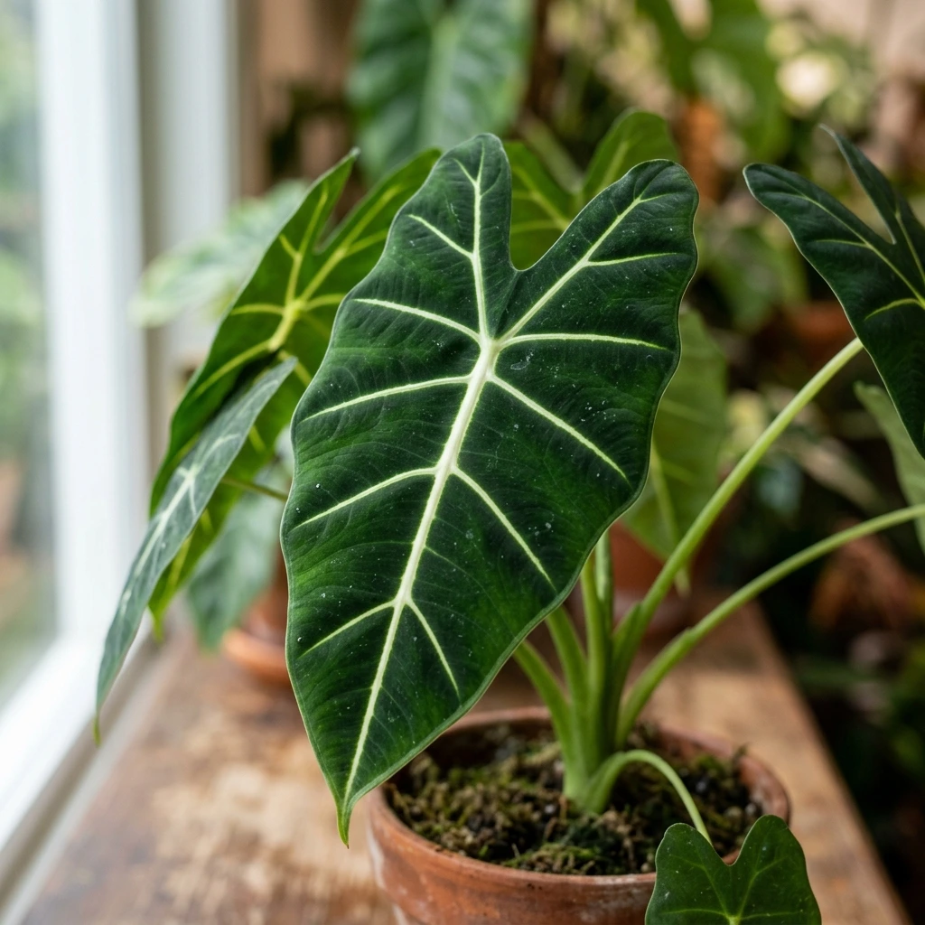 Identifier Alocasia Frydek (Alocasia micholitziana 'Frydek') avec Plant AI