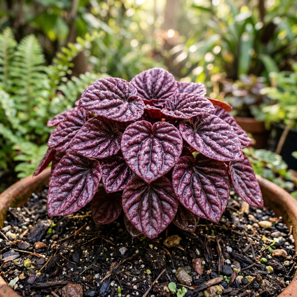 Identifier Pépéromia Schumi Red (Peperomia caperata 'Schumi Red') avec Plant AI